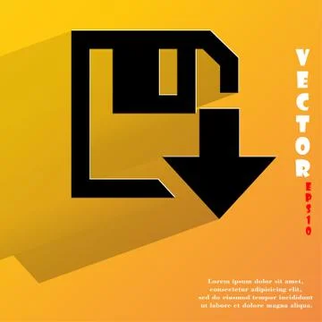 Floppy disk download. Flat modern web button with long shadow and space for y 库存插图