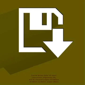 Floppy disk download. Flat modern web button with long shadow and space for your Stock Illustration