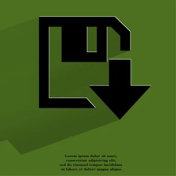 Floppy disk download. Flat modern web button with long shadow and space for your 库存插图