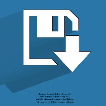 Floppy disk download. Flat modern web button with long shadow and space for your 库存插图