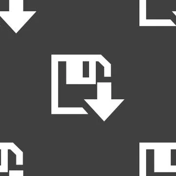 Floppy disk download web icon. flat design. Seamless gray pattern. 스톡 일러스트