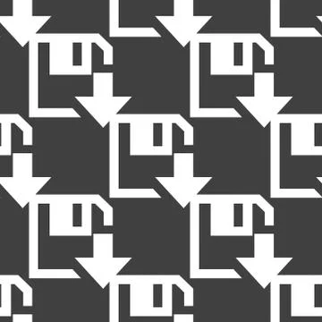 Floppy disk download web icon. flat design. Seamless gray pattern. 스톡 일러스트