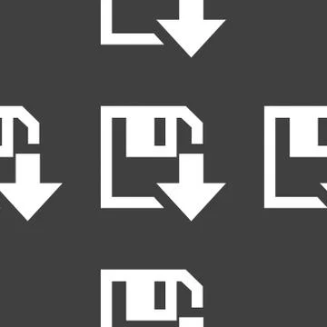 Floppy disk download web icon. flat design. Seamless gray pattern. Stock Illustration