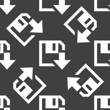 Floppy disk download web icon. flat design. Seamless gray pattern. Stock Illustration