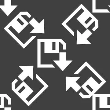 Floppy disk download web icon. flat design. Seamless gray pattern. 스톡 일러스트