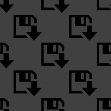 Floppy disk download web icon. flat design. Seamless gray pattern. Stock Illustration