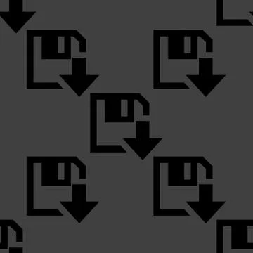 Floppy disk download web icon. flat design. Seamless gray pattern. Stock Illustration
