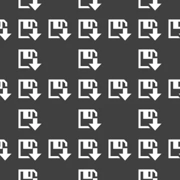 Floppy disk download web icon. flat design. Seamless gray pattern. 库存插图