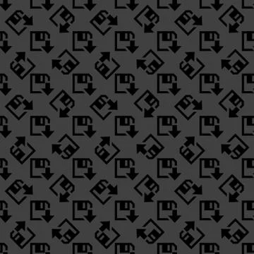 Floppy disk download web icon. flat design. Seamless gray pattern. Stock Illustration