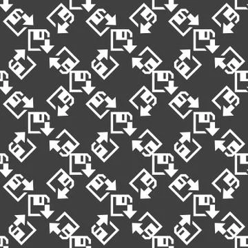 Floppy disk download web icon. flat design. Seamless gray pattern. 스톡 일러스트