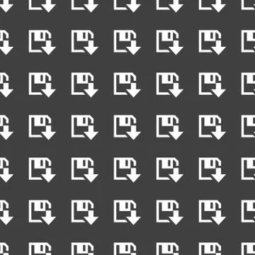 Floppy disk download web icon. flat design. Seamless gray pattern. Stock Illustration