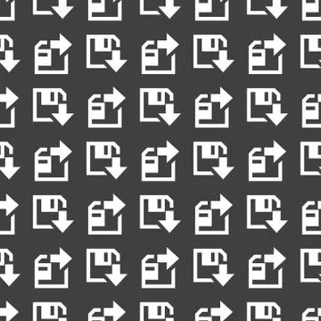 Floppy disk download web icon. flat design. Seamless gray pattern. 스톡 일러스트