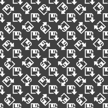 Floppy disk download web icon. flat design. Seamless gray pattern. 스톡 일러스트