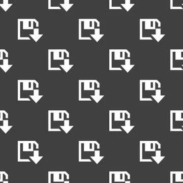 Floppy disk download web icon. flat design. Seamless gray pattern. 스톡 일러스트