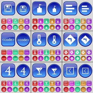 Floppy disk, Flag tower, List, Code, Medal, Bend to the left, Four, Cocktail, Ar Stock-Illustration