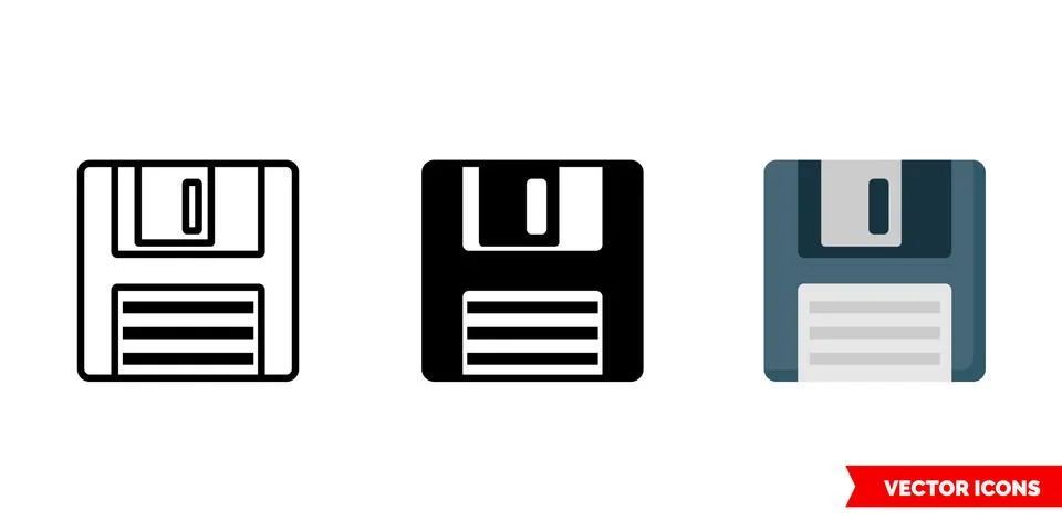 Floppy disk icon of 3 types. Isolated vector sign symbol. Stock Illustration