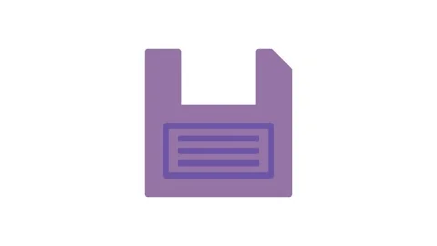 Floppy disk icon centered on a vibrant purple background, symbolizing data .. Stock Footage 333909443