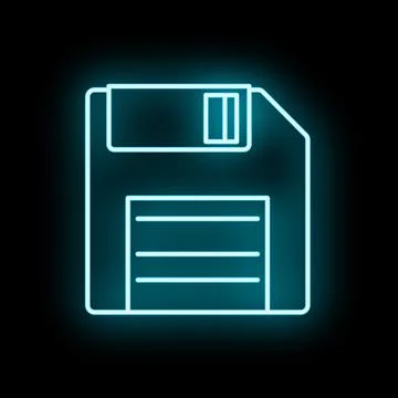 Floppy disk icon light in blue neon style Stock Illustration