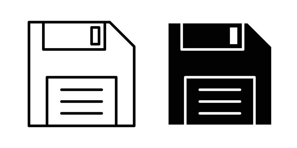 Floppy disk icon logo. Outline style icons with flat versions Stock Illustration