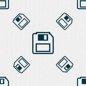 Floppy disk icon sign. Seamless pattern with geometric texture. Vector Stock Illustration