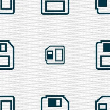Floppy disk icon sign. Seamless pattern with geometric texture. Vector Stock Illustration
