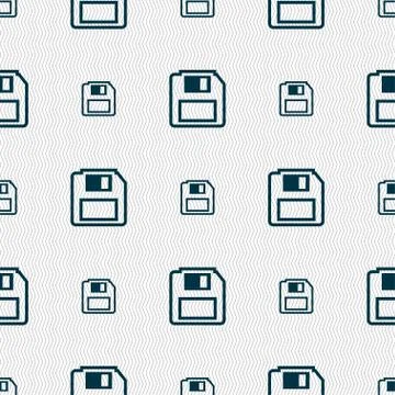 Floppy disk icon sign. Seamless pattern with geometric texture. Vector Stock Illustration
