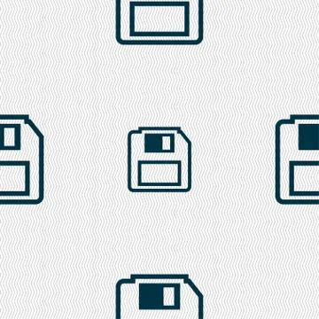 Floppy disk icon sign. Seamless pattern with geometric texture. Vector Stock Illustration