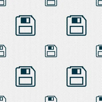 Floppy disk icon sign. Seamless pattern with geometric texture. Vector Stock Illustration