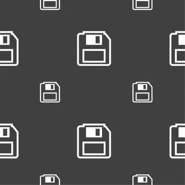 Floppy disk icon sign. Seamless pattern on a gray background. Vector Stock Illustration