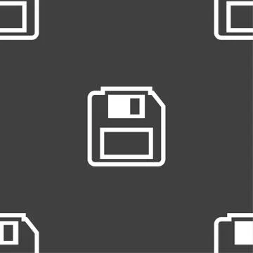 Floppy disk icon sign. Seamless pattern on a gray background. Vector Stockillustratie