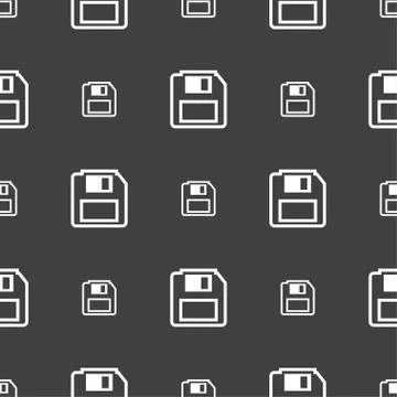 Floppy disk icon sign. Seamless pattern on a gray background. Vector Illustrazione stock