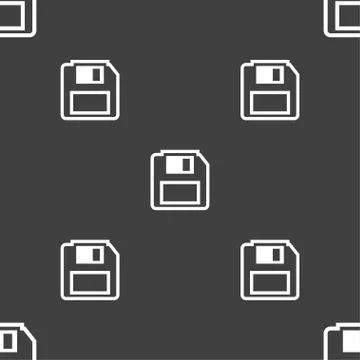 Floppy disk icon sign. Seamless pattern on a gray background. Vector Stock Illustration