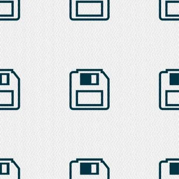 Floppy disk icon sign. Seamless pattern with geometric texture. 스톡 일러스트