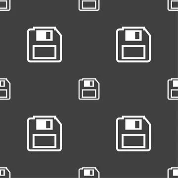 Floppy disk icon sign. Seamless pattern on a gray background. Stockillustratie
