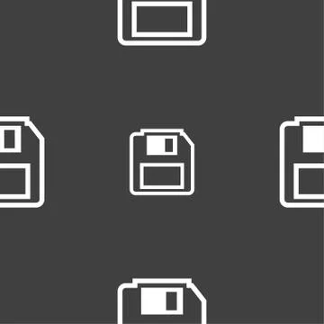 Floppy disk icon sign. Seamless pattern on a gray background. 스톡 일러스트