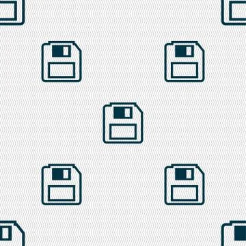Floppy disk icon sign. Seamless pattern with geometric texture. イラスト素材
