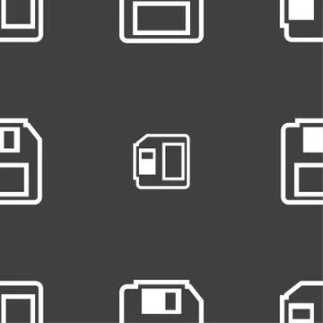 Floppy disk icon sign. Seamless pattern on a gray background. 스톡 일러스트