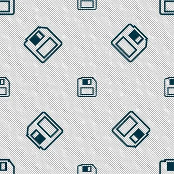 Floppy disk icon sign. Seamless pattern with geometric texture. Stock Illustration