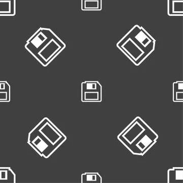 Floppy disk icon sign. Seamless pattern on a gray background. 库存插图
