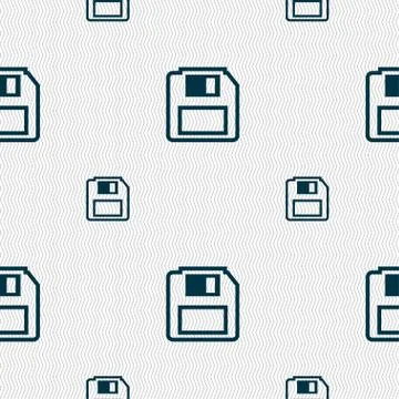 Floppy disk icon sign. Seamless pattern with geometric texture. 스톡 일러스트