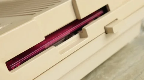 Floppy disk inserting in retro style computer close-up 4K 2160p UltraHD foota Stock Footage 54340871