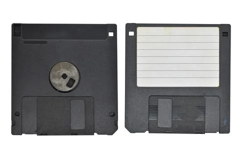 Floppy disk magnetic computer data storage support isolated on white backgrou Foto stock
