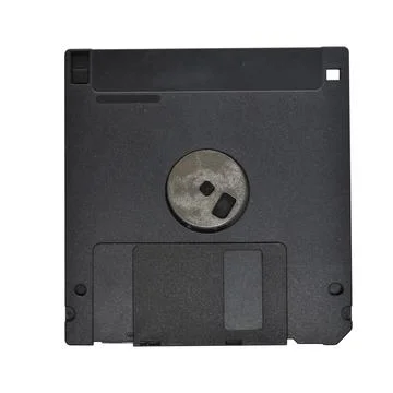 Floppy disk magnetic computer data storage support isolated on white backgrou Foto stock