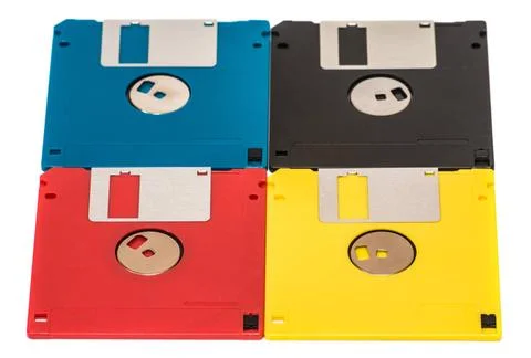 Floppy disk old obsolete colored floppy disks on a white background Copyri... Foto stock