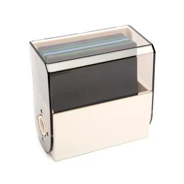 Floppy disk organizer case filled with diskettes, isolated Stock Photos