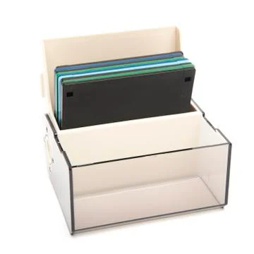 Floppy disk organizer case filled with diskettes, isolated Stock Photos