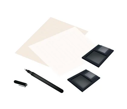 Floppy Disk with Pen and Blank Paper Stock Illustration