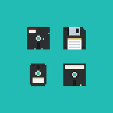 Floppy disk save icon set. Pixel art 8 bit retro. Video game vintage sprite Stock Illustration