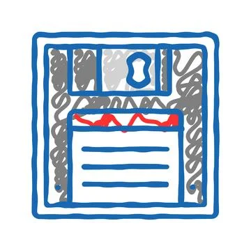 Floppy disk saving loading data icon doodle illustration Stock Illustration