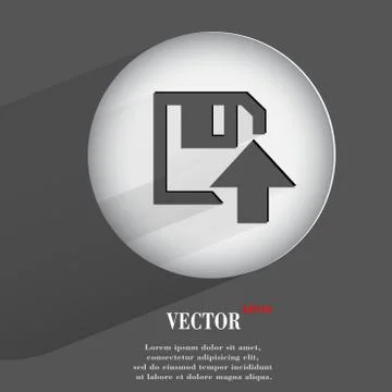 Floppy disk upload, Flat modern web button with long shadow and space for you Stock Illustration
